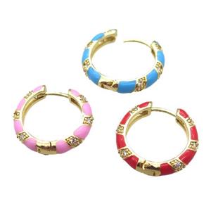 copper hoop Earrings pave zircon with Enameling, mixed, gold plated, approx 20mm dia