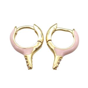 copper hoop Earrings with pink Enameling, gold plated, approx 12-16mm