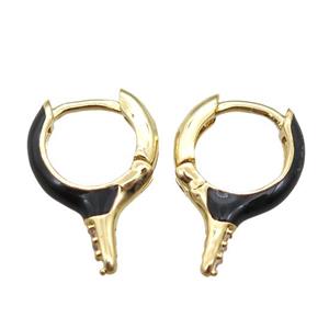 copper hoop Earrings with black Enameling, gold plated, approx 12-16mm