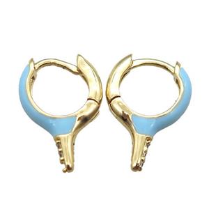 copper hoop Earrings with blue Enameling, gold plated, approx 12-16mm