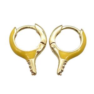 copper hoop Earrings with yellow Enameling, gold plated, approx 12-16mm