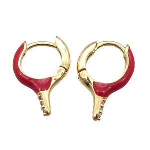 copper hoop Earrings with red Enameling, gold plated, approx 12-16mm