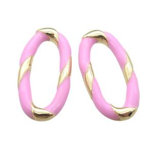 copper oval connector with pink Enameling, gold plated, approx 11-20mm
