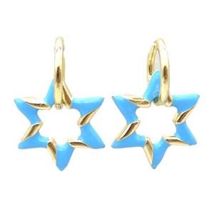 copper hoop Earring with blue enameling, star, gold plated, approx 22mm, 14mm dia