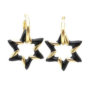 copper hoop Earring with black enameling, star, gold plated, approx 22mm, 14mm dia