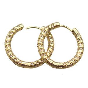 copper hoop earring pave zircon, gold plated, approx 25mm dia