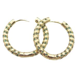 copper hoop earring pave green zircon, gold plated, approx 25mm dia