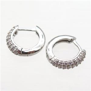 copper hoop earring pave zircon, platinum plated, approx 10mm dia