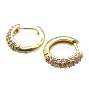 copper hoop earring pave zircon, gold plated, approx 10mm dia