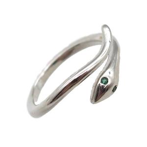copper snake Rings pave zircon, Resizable, platinum plated, approx 18mm dia