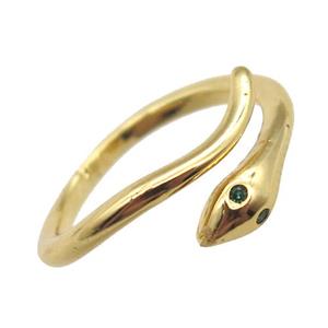 copper snake Rings pave zircon, Resizable, gold plated, approx 18mm dia