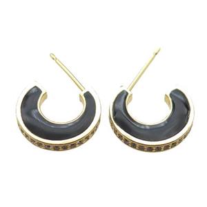 copper stud Earrings with black Enameling, gold plated, approx 14mm dia