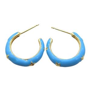 copper stud Earrings with blue Enameling, gold plated, approx 20mm dia