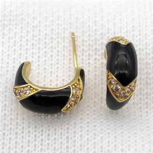 copper stud Earrings with black Enameling, gold plated, approx 12-15mm