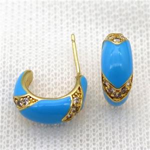 copper stud Earrings with blue Enameling, gold plated, approx 12-15mm