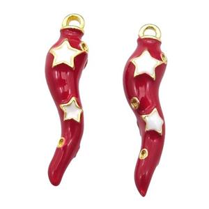 copper capsicum pendant with red Enameling, gold plated, approx 8-30mm
