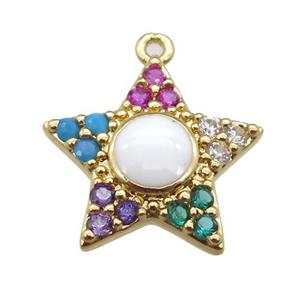 copper star pendant pave zircon, gold plated, approx 15mm dia