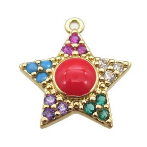 copper star pendant pave zircon, gold plated, approx 15mm dia