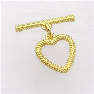 copper toggle clasp, heart, gold plated, approx 12mm, 18mm