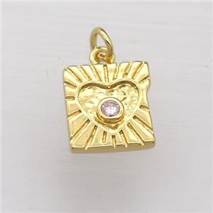 copper square pendant pave zircon, gold plated, approx 11mm