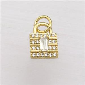 copper lock pendant pave zircon, gold plated, approx 7-10mm