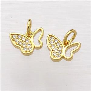 copper butterfly pendant pave zircon, gold plated, approx 8-9mm