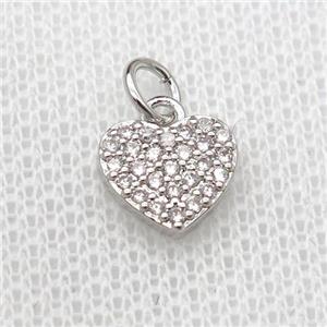 copper heart pendant pave zircon, platinum plated, approx 8-9mm