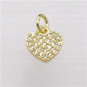 copper heart pendant pave zircon, gold plated, approx 8-9mm