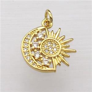 copper moon pendant pave zircon, sun, gold plated, approx 13-15mm