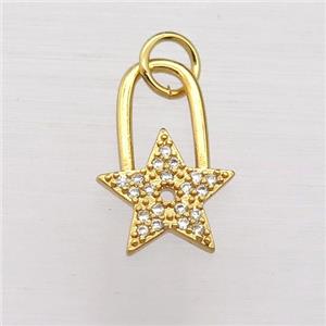 copper star pendant pave zircon, gold plated, approx 9-15mm