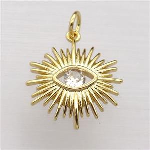 copper eye pendant pave zircon, gold plated, approx 17mm dia