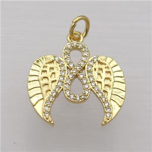 copper pendant pave zircon, angel wings, gold plated, approx 17-18mm