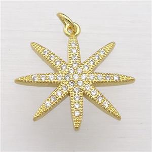 copper northstar pendant pave zircon, gold plated, approx 23mm dia