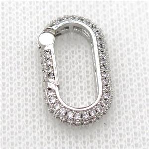 copper Carabiner Lock pendant pave zircon, platinum plated, approx 12-22mm