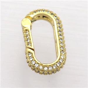 copper Carabiner Lock pendant pave zircon, gold plated, approx 12-22mm