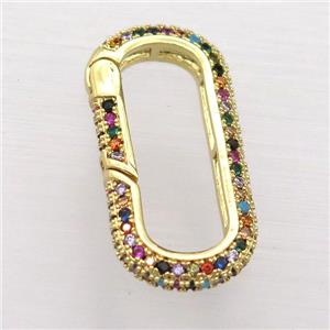 copper Carabiner Lock pendant pave zircon, gold plated, approx 14-29mm