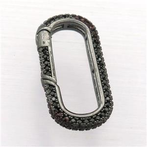 copper Carabiner Lock pendant pave zircon, black plated, approx 14-29mm