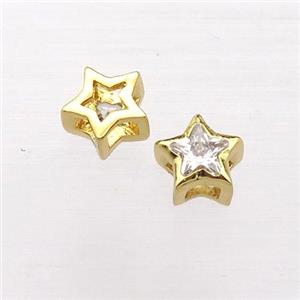 copper star beads pave zircon, gold plated, approx 6mm dia