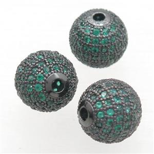 round copper beads pave green zircon, black plated, approx 8mm dia