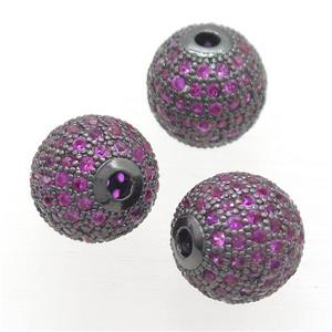 round copper beads pave hotpink zircon, black plated, approx 16mm dia