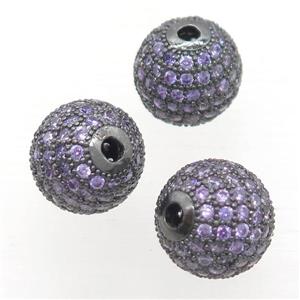round copper beads pave purple zircon, black plated, approx 6mm dia