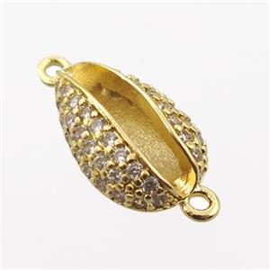copper connector pave zircon, gold plated, approx 8-14mm