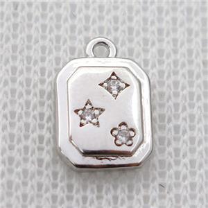 copper rectangle pendant pave zircon, platinum plated, approx 8-10mm