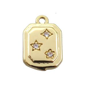 copper rectangle pendant pave zircon, gold plated, approx 8-10mm