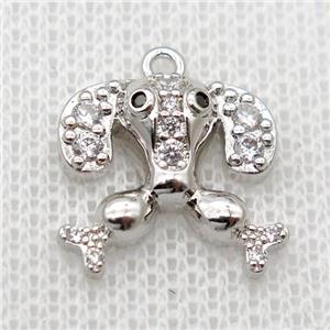 copper dog pendant pave zircon, platinum plated, approx 14-15mm