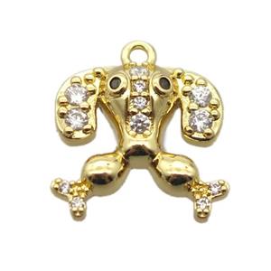 copper dog pendant pave zircon, gold plated, approx 14-15mm