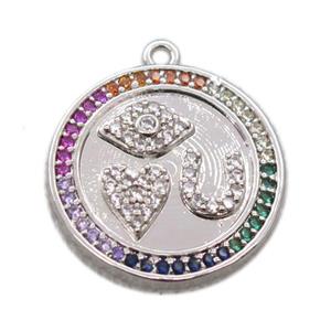 copper circle pendant pave zircon, platinum plated, approx 20mm