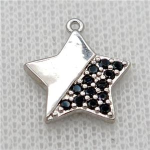 copper star pendant pave zircon, platinum plated, approx 15mm dia