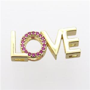 copper LOVE beads pave zircon, gold plated, approx 10-23mm