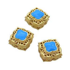 copper square beads with blue enamel, unfade, duck gold, approx 11mm
